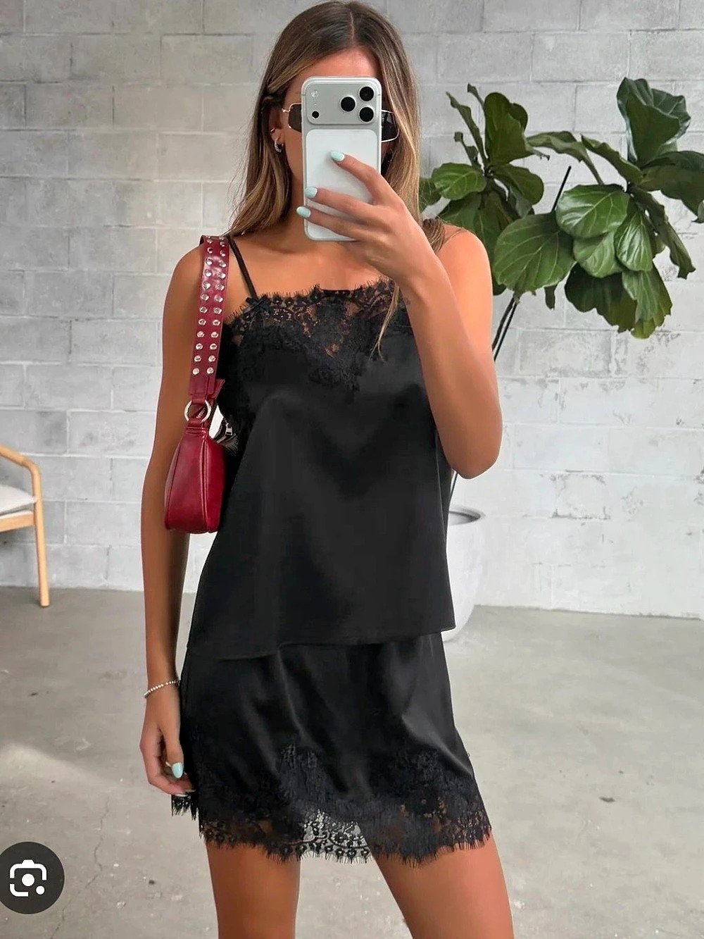 Brunette The Label Black Lace Satin Slip Skirt XS/S NWT